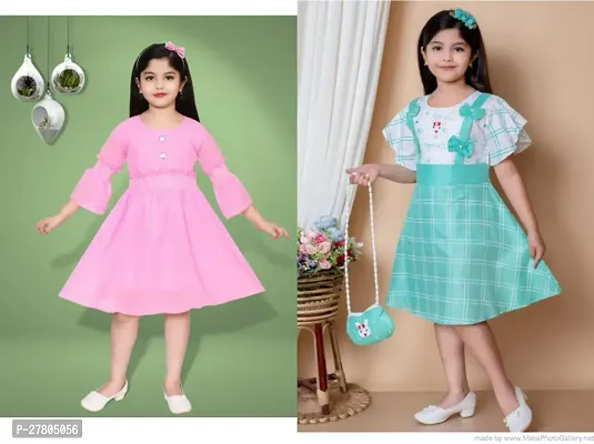 Elegant Rayon Checked Frocks For Girls- 2 Pieces