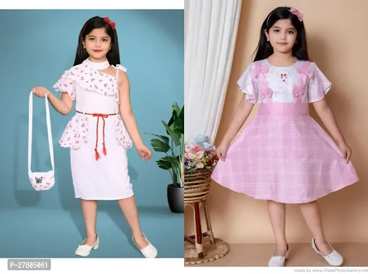 Elegant Rayon Checked Dresses For Girls- 2 Pieces
