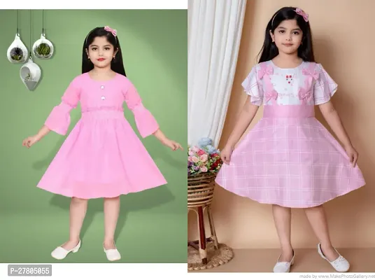 Elegant Rayon Checked Frocks For Girls- 2 Pieces-thumb0