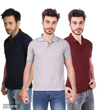 KEOTI Poly Cotton Polo Collar  Plain Comfort Fit T-Shirt for Mens - Pack of 3