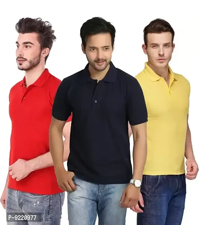 KEOTI Poly Cotton Polo Collar  Plain Comfort Fit T-Shirt for Mens - Pack of 3