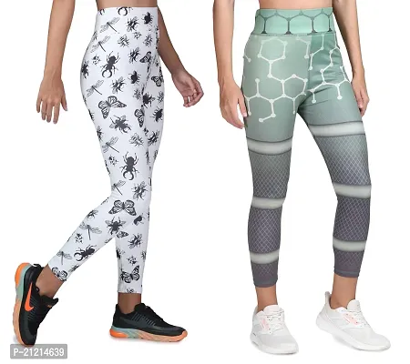 Keoti Present Gym  Sports Wear Ankle Length Jeggings - Workout Tights - Stretchable Printed Jeggings - Yoga Track Pants for Girls  Women - Pack of 2-thumb0