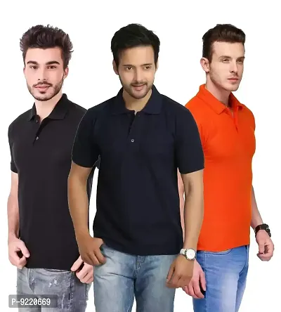 KEOTI Poly Cotton Polo Collar  Plain Comfort Fit T-Shirt for Mens - Pack of 3