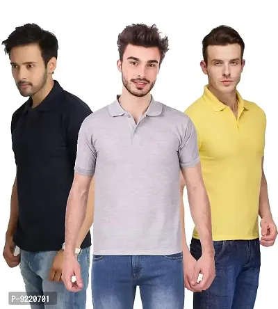 KEOTI Poly Cotton Polo Collar  Plain Comfort Fit T-Shirt for Mens - Pack of 3