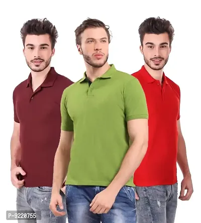 KEOTI Poly Cotton Polo Collar  Plain Comfort Fit T-Shirt for Mens - Pack of 3-thumb0