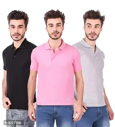 KEOTI Poly Cotton Polo Collar  Plain Comfort Fit T-Shirt for Mens - Pack of 3-thumb0