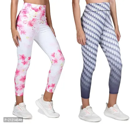 Keoti Present Gym  Sports Wear Ankle Length Jeggings - Workout Tights - Stretchable Printed Jeggings - Yoga Track Pants for Girls  Women - Pack of 2-thumb0