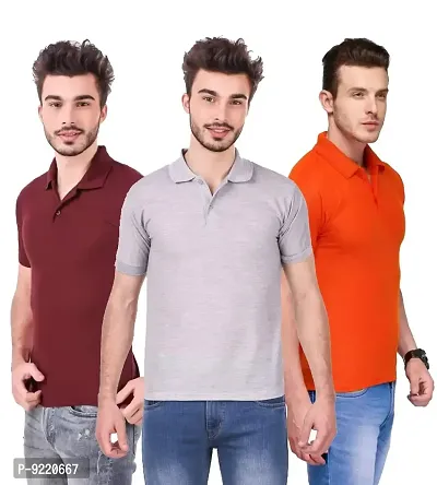 KEOTI Poly Cotton Polo Collar  Plain Comfort Fit T-Shirt for Mens - Pack of 3