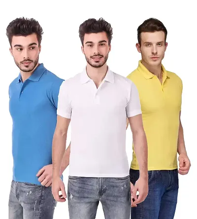 KEOTI Polycotton Polo Neck T-Shirt for Men - Pack of 3