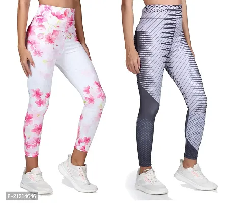 Keoti Present Gym  Sports Wear Ankle Length Jeggings - Workout Tights - Stretchable Printed Jeggings - Yoga Track Pants for Girls  Women - Pack of 2