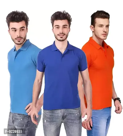 KEOTI Poly Cotton Polo Collar  Plain Comfort Fit T-Shirt for Mens - Pack of 3 Orange