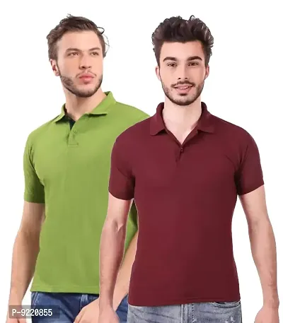 KEOTI Poly Cotton Polo Collar  Plain Comfort Fit T-Shirt for Mens - Pack of 2