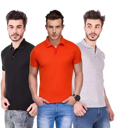 KEOTI Poly Cotton Polo Collar & Plain Comfort Fit T-Shirt for Mens - Pack of 3