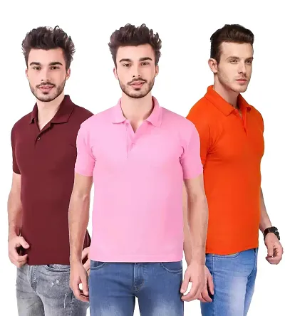 KEOTI Poly Cotton Polo Collar & Plain Comfort Fit T-Shirt for Mens - Pack of 3