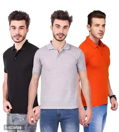 KEOTI Poly Cotton Polo Collar  Plain Comfort Fit T-Shirt for Mens - Pack of 3