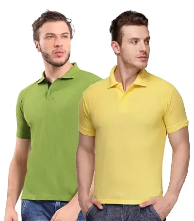 KEOTI Poly Cotton Polo Collar & Plain Comfort Fit T-Shirt for Mens - Pack of 2