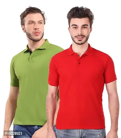 KEOTI Poly Cotton Polo Collar  Plain Comfort Fit T-Shirt for Mens - Pack of 2