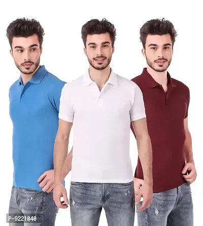 KEOTI Polycotton Polo Neck T-Shirt for Men - Pack of 3