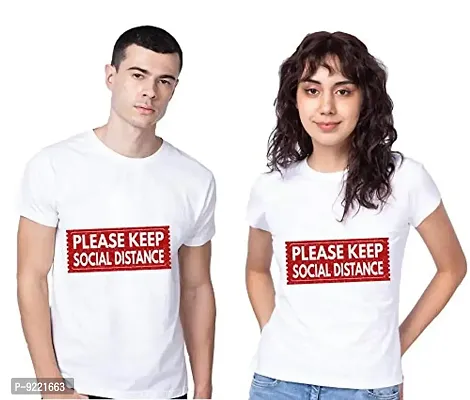KEOTI Men's  Women's Polycotton T-Shirts (Color: White||Men's Size - Small||Women's Size - Small||Let's TAKE A Initiate to Stop Global CORONAVIRUS||Combo of 2)
