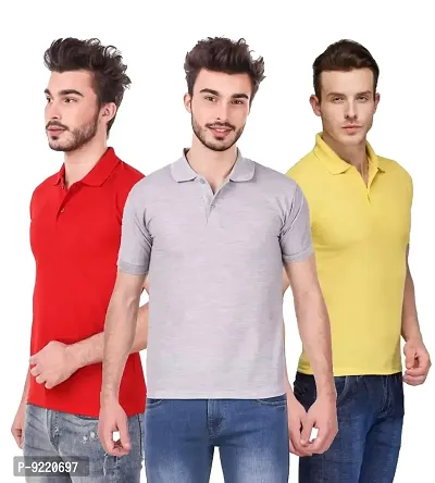 KEOTI Poly Cotton Polo Collar  Plain Comfort Fit T-Shirt for Mens - Pack of 3