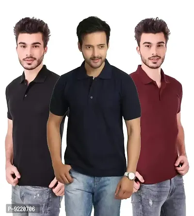 KEOTI Poly Cotton Polo Collar  Plain Comfort Fit T-Shirt for Mens - Pack of 3