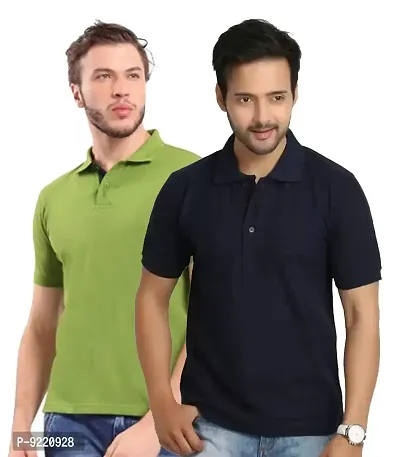 KEOTI Poly Cotton Polo Collar  Plain Comfort Fit T-Shirt for Mens - Pack of 2