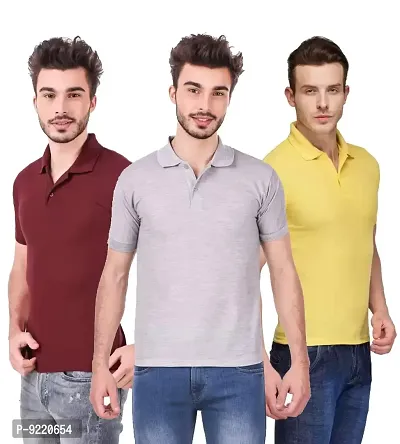 KEOTI Poly Cotton Polo Collar  Plain Comfort Fit T-Shirt for Mens - Pack of 3