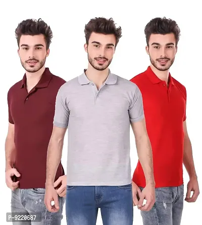 KEOTI Poly Cotton Polo Collar  Plain Comfort Fit T-Shirt for Mens - Pack of 3