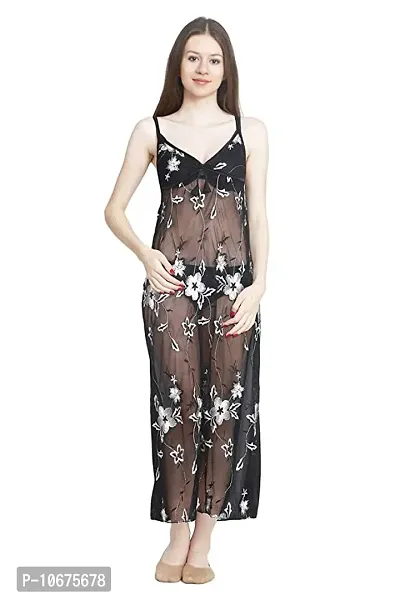 Black Transparent Full Nighty with Robe-thumb0