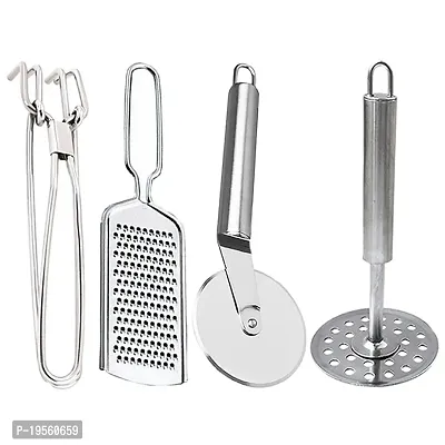 DreamBasket Stainless Steel Cheese Grater  Pakkad  Pizza Cutter  Potato Masher for Kitchen Tool Set