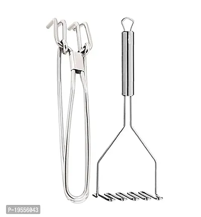 DreamBasket Stainless Steel Pakkad/Utility Tong  Potato Masher/Vegetable Masher for Kitchen