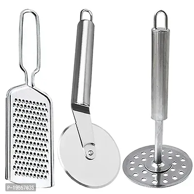 DreamBasket Stainless Steel Cheese Grater  Potato Masher  Pizza Cutter for Kitchen Tool