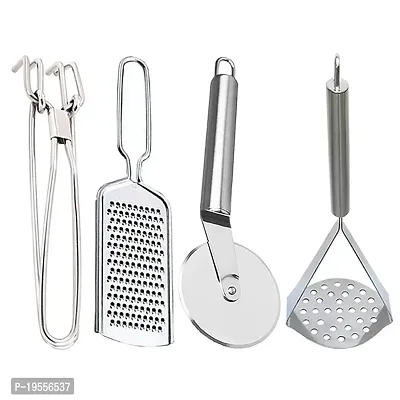 DreamBasket Stainless Steel Cheese Grater  Pakkad  Pizza Cutter  Potato Masher for Kitchen Tool Set