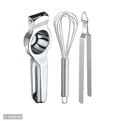 DreamBasket Stainless Steel Lemon Squeezer  Egg Whisk  Roti Chimta for Kitchen Tool Set