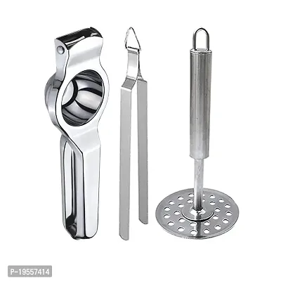 DreamBasket Stainless Steel Lemon Squeezer  Roti Chimta  Potato Masher for Kitchen Tool Set