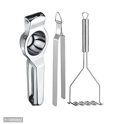 DreamBasket Stainless Steel Lemon Squeezer  Roti Chimta  Potato Masher for Kitchen Tool Set