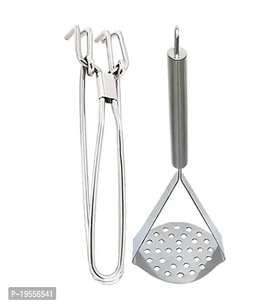 DreamBasket Stainless Steel Potato Masher/Vegetable Masher  Pakkad/Utility Tong for Kitchen