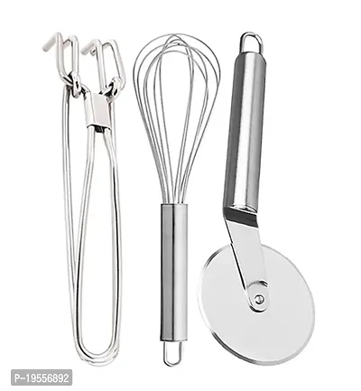 DreamBasket Stainless Steel Egg Whisk/Egg Beater  Pakkad/Utility Tong  Pizza Cutter for Kitchen-thumb0