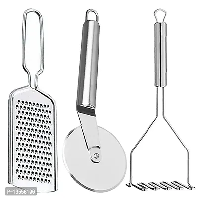 DreamBasket Stainless Steel Potato Masher  Pizza Cutter  Cheese Grater for Kitchen Tool