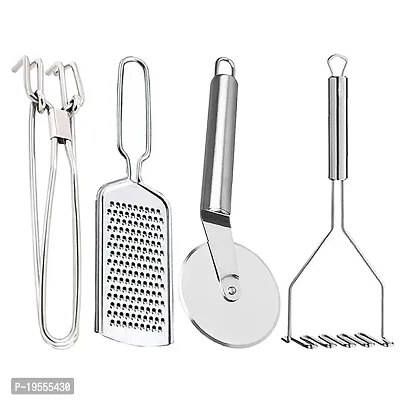 DreamBasket Stainless Steel Cheese Grater  Pizza Cutter  Pakkad  Potato Masher for Kitchen Tool Set