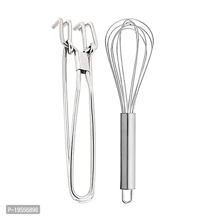 DreamBasket Stainless Steel Egg Whisk/Egg Beater  Pakkad/Utility Tong for Kitchen