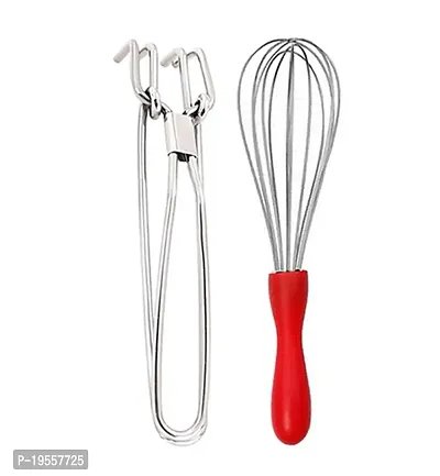 DreamBasket Stainless Steel Pakkad/Utility Tong  Egg Whisk/Egg Beater for Kitchen