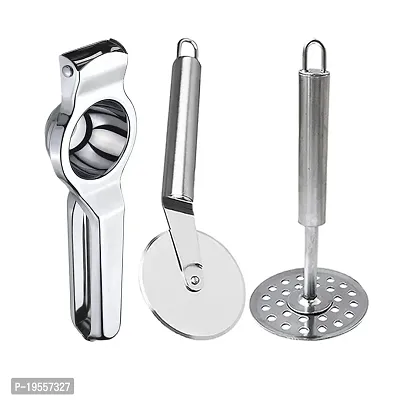 The DreamBasket Stainless Steel Lemon Squeezer  Pizza Cutter  Potato Masher for Kitchen Tool Set