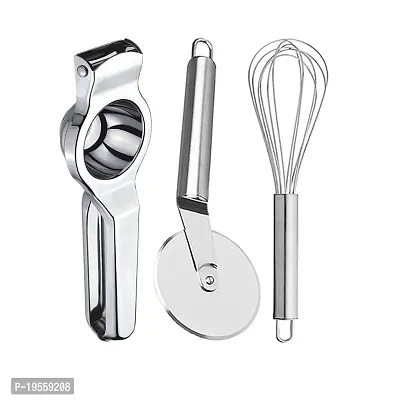 DreamBasket Stainless Steel Lemon Squeezer  Pizza Cutter  Egg Beater for Kitchen Tool Set