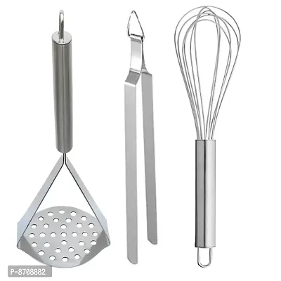 Stainless Steel Potato Masher  Roti Chimta  Egg Whisk for Kitchen Tool Set-thumb0