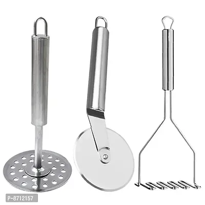 Classy Stainless Steel Pizza Cutter  Potato Masher (Pack of 3)
