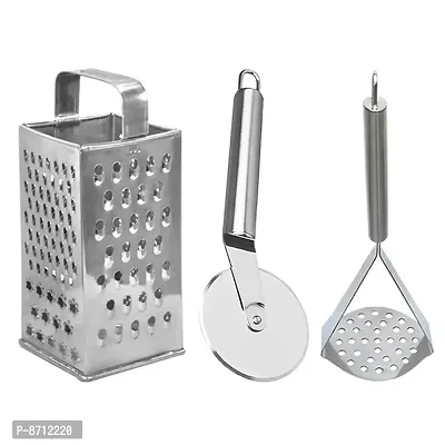 Classy Stainless Steel 8 in 1 Grater  Pizza Cutter  Potato Masher