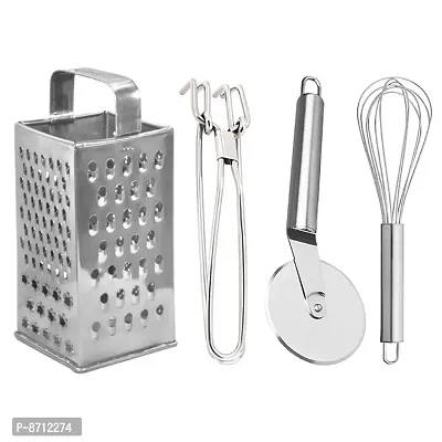 Classy Stainless Steel Grater  Tong  Pizza Cutter  Whisk for Kitchen