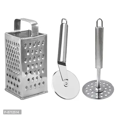 Classy Stainless Steel 8 in 1 Grater  Pizza Cutter  Potato Maser
