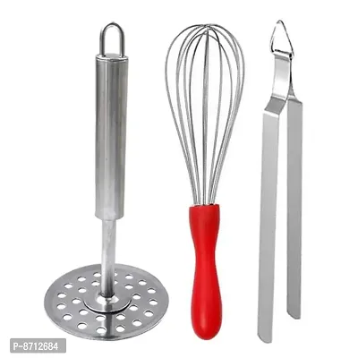 DreamBasket Stainless Steel Roti Chimta  Egg Whisk  Potato Masher for Kitchen Tool Set-thumb0